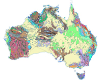 Surface Geology of Australia dataset map showing the lithostratigraphy, faults and contacts.