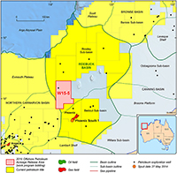 Map showing offshore petroleum acreage release area marked as the Roebuck Basin off Western Australia