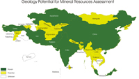 Map of Asia indicating mineral resource potential.
