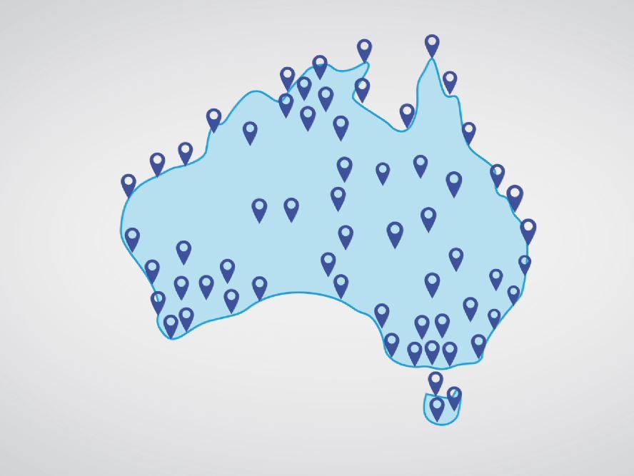 Diagram representing the location of GNSS stations in Australia
