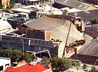 A photo of a collapsed building following the Newcastle earthquake in 1989.
