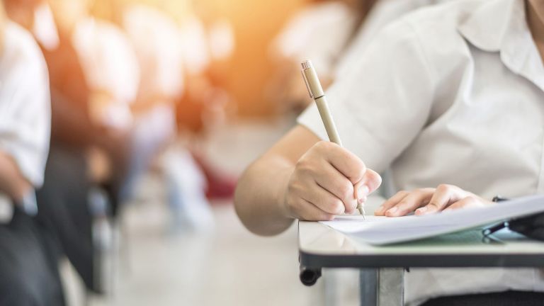 School student taking an exam