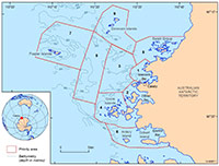 Map of marine survey area adjacent to Casey station in Antarctica, including a location map showing the survey area in relation to mainland Australia