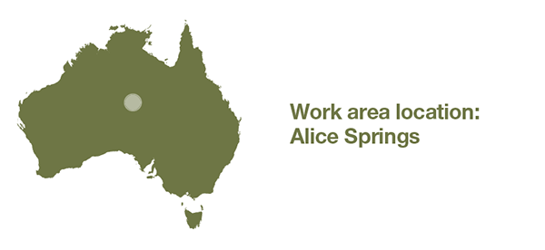 Map of Australia. Selected work area covers Alice Springs, Northern Territory