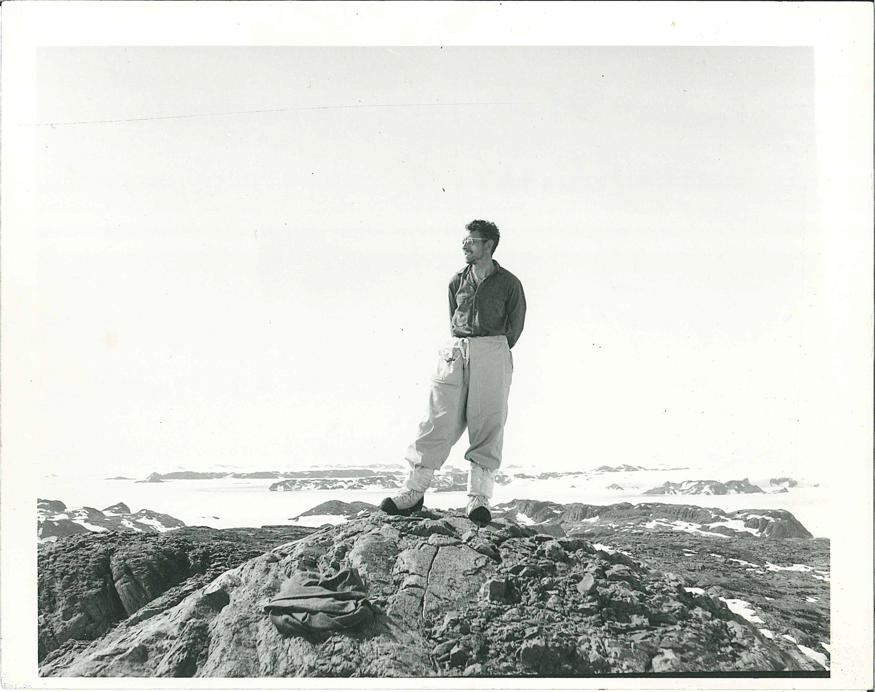 Bureau of Mineral Resources geologist, David Trail, conducting fieldwork in Antarctica in the early 1960's