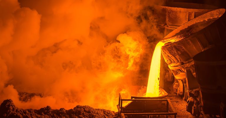 Molten iron pouring in processing facility