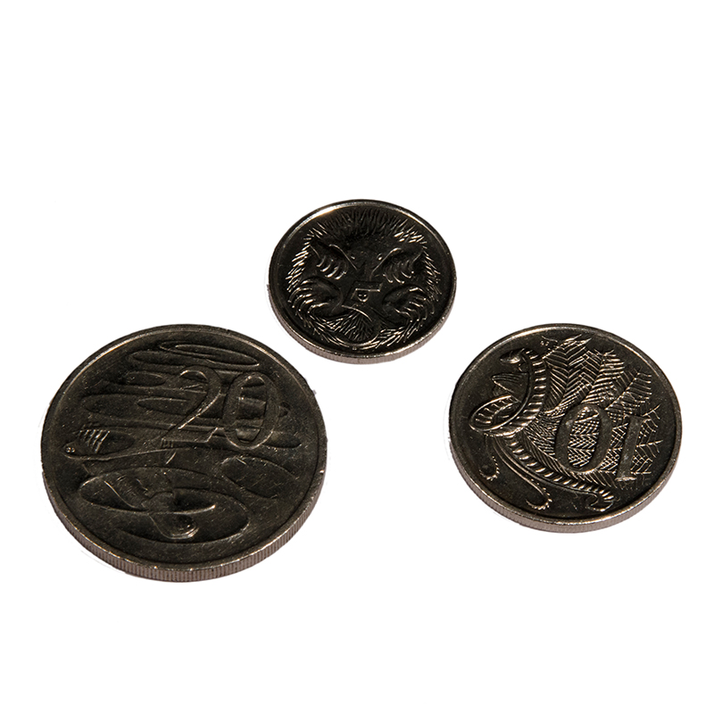 Silver coloured, Australian coins