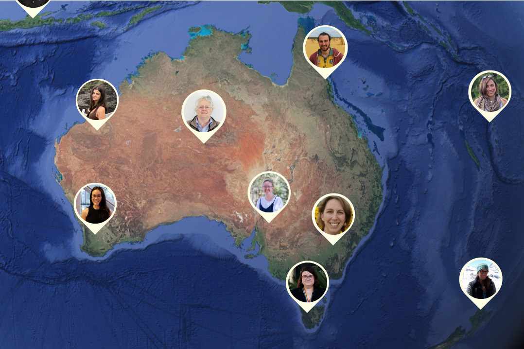 Locations on a map of Australia