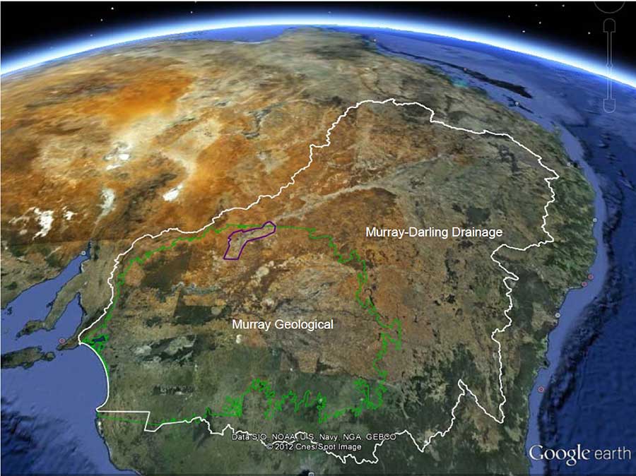 Satellite image of the Broken Hill Managed Aquifer Recharge project area in the southern half of Eastern Australia.