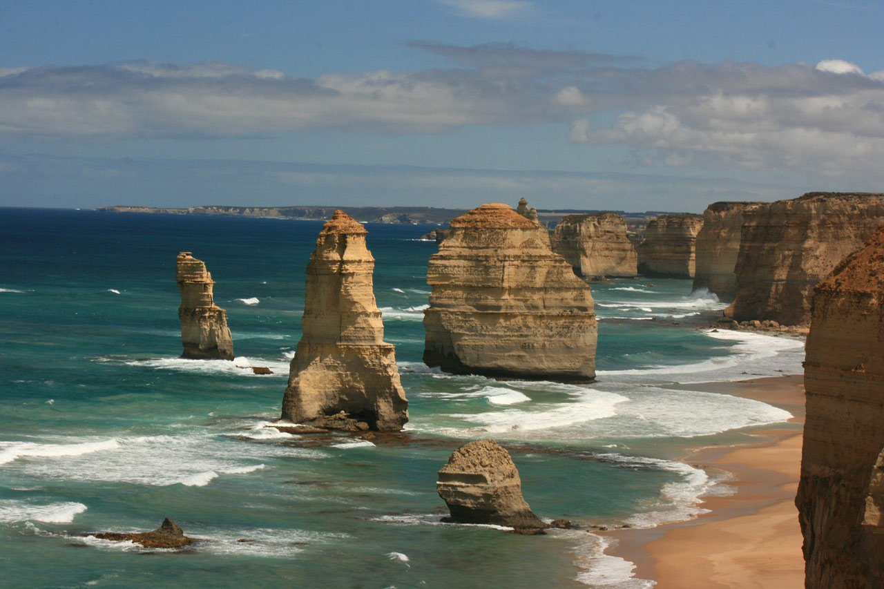 The Twelve Apostles rock formations along Victoria's south coast, shaped by the ocean