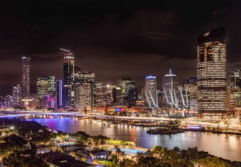 Brisbane city and Soutbank view at night. Brisbane is the third largest city of Australia and capital of the Queensland state.
