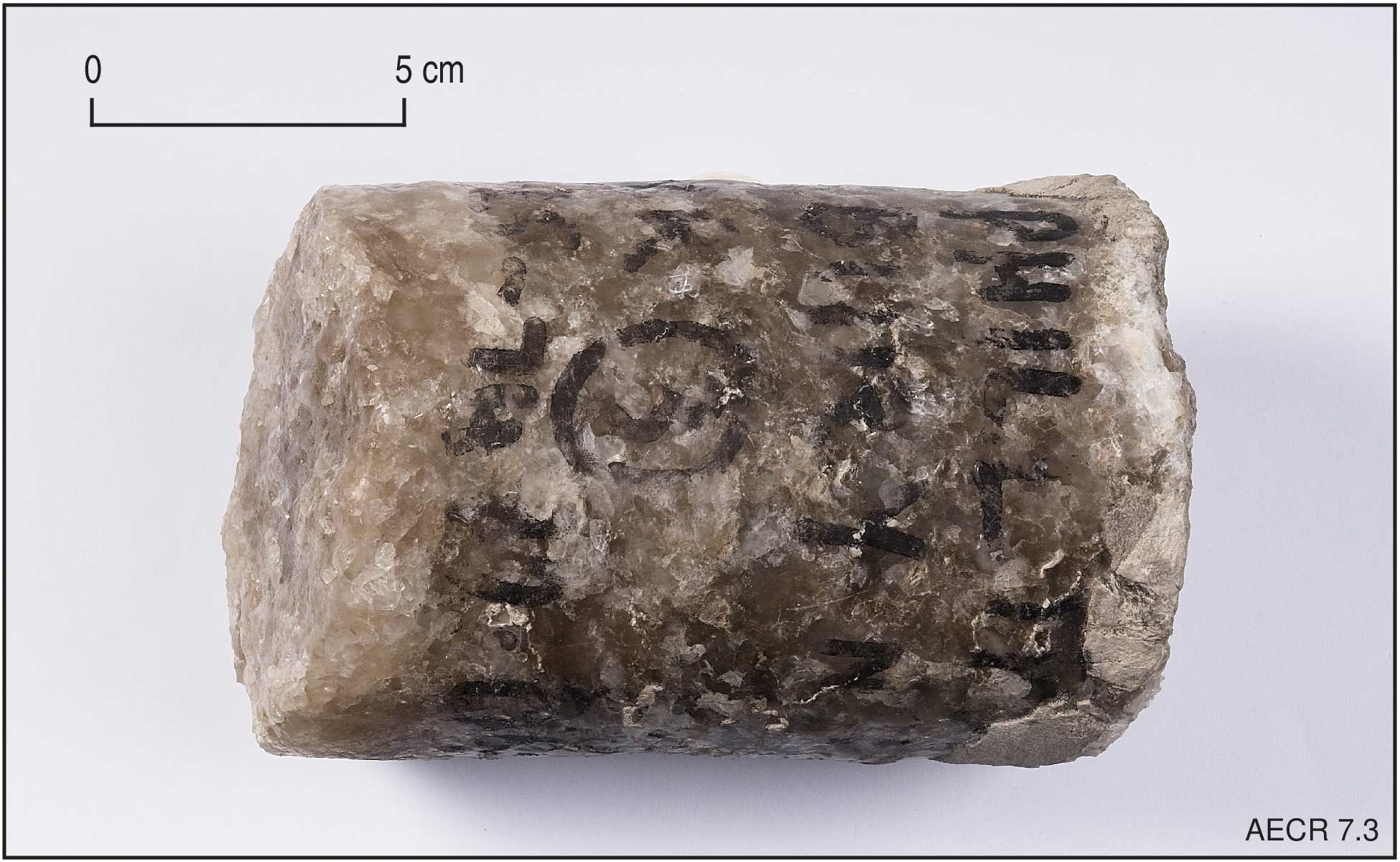 Photo of a core sample of salt (massive salt) from the Bury 1 well, Adavale Basin, Queensland.