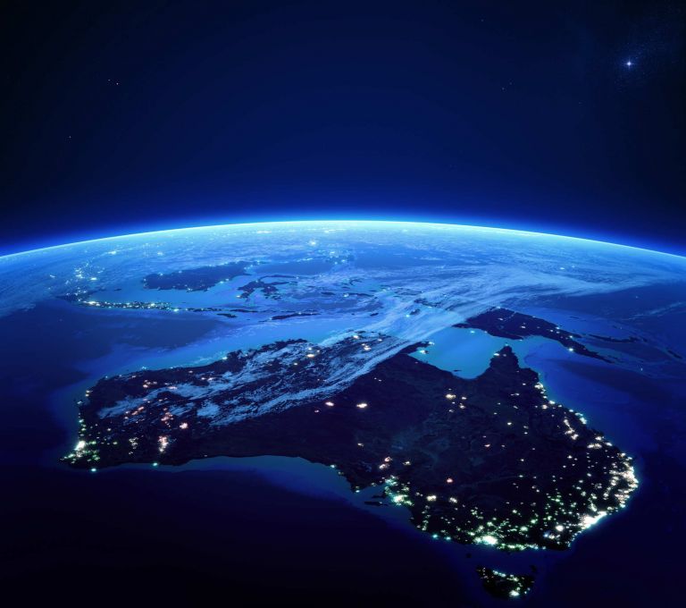 Australia with city lights from space at night - Earth daytime series (Elements of this 3d image furnished by NASA -  source maps from http://visibleearth.nasa.gov/)