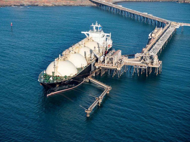 An LPG supertanker moored on a dock