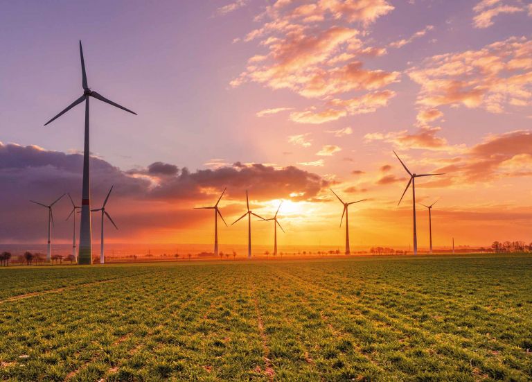 Sunset with wind turbines