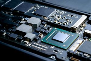 close up part of motherboard from laptop computer