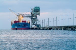 Ship loading in dusk light at Port Wilson in Victoria, Australia.