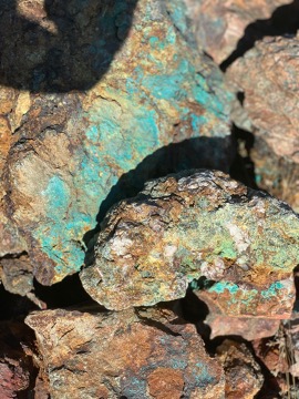 Copper-rich waste rock containing cobalt collected from a mine in north-west Queensland.