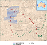 A map of region on the border of northern New South Wales and Queensland showing the flights lines of an airborne electromagnetic (AEM) survey