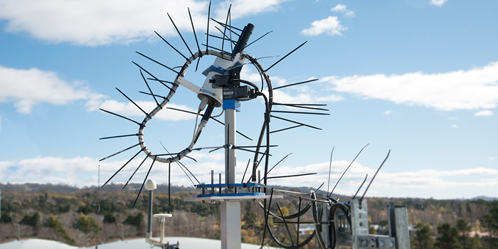 Photo of a Pandora spectrometer to the left of image; and a screenshot of data produced by the instrument on Wednesday 1 March 2018