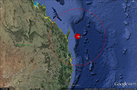 A map of the Queensland coast showing where the earthquake occurred