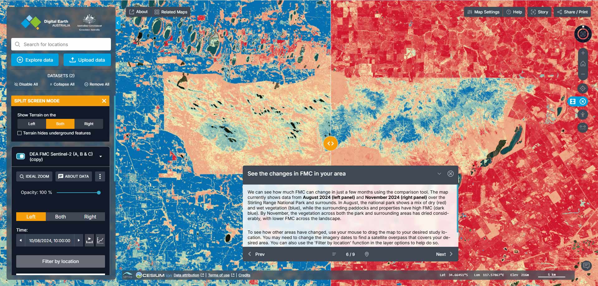 Screenshot of the portal DEA Fuel Moisture Content Story Map on DEA Maps