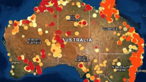 Map of Australian showing coloured red and yellow dots