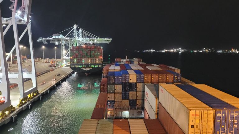 large ship docking in harbour