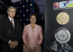 Ms Janine Murphy, CEO, Royal Australian Mint and Dr Ian Lambert of Geoscience Australia following the release of the special edition coin set on 22 November 2007. 