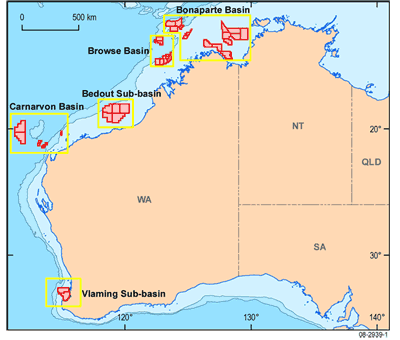 Fig 1. Location of Australia's 2008 offshore petroleum exploration areas.