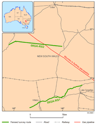 Fig 1. Rankins Springs seismic survey traverse line location map.
