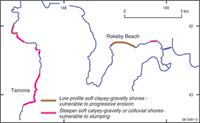 Fig 4. A smartline geomorphology map. Each line segment includes multiple attribute fields that describe important aspects of the geomorphology of the coast as illustrated in figures 1 and 2 (from Sharples 2006). 