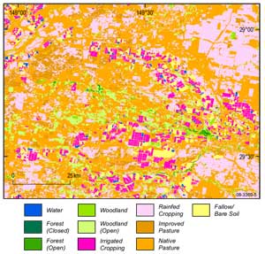 Fig 5.   Land cover map of Gwydir River catchment derived from time-series analysis of six years of MODIS Enhanced Vegetation Index data.