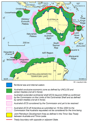 Figure 2. Depiction of the various UNCLOS zones and limits that comprise Australia’s marine jurisdiction.