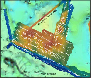 Fig 4. A sample of the surface ocean currents measured over the Wallaby Plateau showing evidence of a clockwise-rotating eddy.