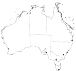 Outline map of Australia (with state borders and capital city locations)