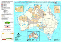 Thumbnail image for Proterozoic Uranium Mineralising events on Australian Proterozoic Georgions base map, 1:5 000 000 October 2007