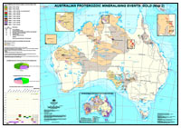 Thumbnail image for Proterozoic Gold Mineralising events on Australian Proterozoic Georgions base map, 1:5 000 000 October 2007
