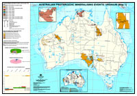 Thumbnail image for Proterozoic Uranium Mineralising events on Australian Uranium Resources base map, 1:5 000 000 October 2007