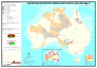 Thumbnail image for Proterozoic Lead-Zinc Mineralising events on Australian Proterozoic Georgions base map, 1:5 000 000 (Map 2) December 2007