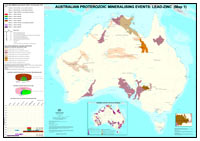 Thumbnail image for Proterozoic Lead-Zinc Mineralising events on Australian Lead-Zinc Resources base map, 1:5 000 000 (Map 1) December 2007