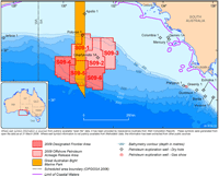 Fig 1: Location of the Bight Basin Release Areas S09-1 to S09-6 included in the Australian Government's 2009 release of offshore petroleum exploration areas.. 