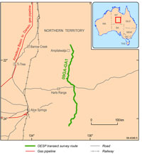 Figure 6. Location map for the Georgina-Arunta Seismic Line (09GA-GA1) in central Australia. Total line length is 373 kilometres.