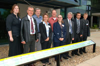 Figure 1. Dr Neil Williams, CEO of Geoscience Australia (third from right), with Geoscience Australia staff who contributed to the development of the Geological TimeWalk, following the launch on 24 November 2009.