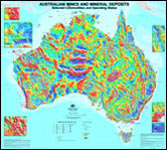 Thumbnail image for Australian Mines and Mineral Deposits. Selected Commodities and Operating Status. Gravity Map of the Australian Region base