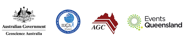 Images: Geoscience Australia logo, International Union of Geological Sciences logo, Australian Geological Congress logo and Queensland Events logo.