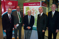 Senator Gary Humphries, the Hon Warren Entsch MP, Dr. Trevor Powell, the Hon Gary Nairn MP and Mr. Peter Holland, following the launch of the ACT region map.