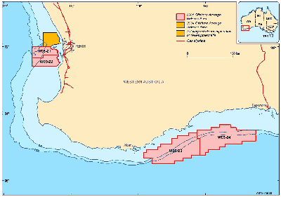 2005 offshore release areas in south Western Australia