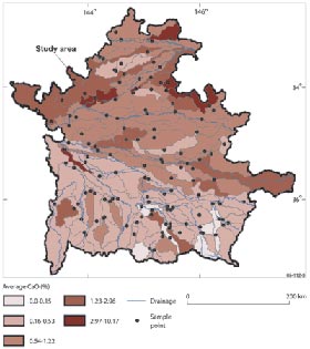 Figure 3. Geochemical map of total calcium (ppm) in BOT Riverina overbank sediment samples