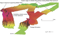 Fig 4. Example of seafloor multibeam sonar coverage south of the Mellish reef.